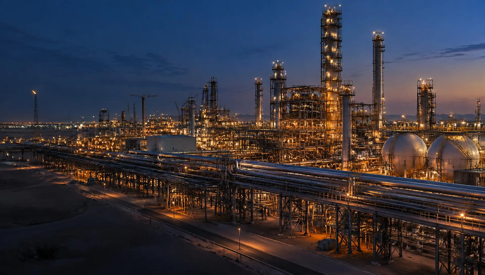 Petrochemical industrial complex at blue hour